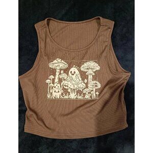 Mushroom & Ghost Print Sleeveless Crew Neck Tank Top – Casual & Comfy